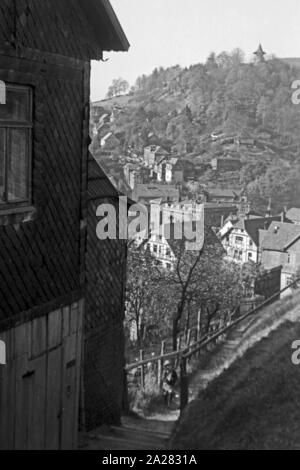 Stadt Lauscha in Thüringen 1940-50 er. Stadt Lauscha in Thüringen, 1940-50 s Stockfoto