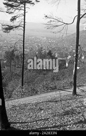 Stadt Lauscha in Thüringen 1940-50 er. Stadt Lauscha in Thüringen, 1940-50 s Stockfoto