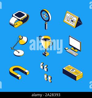 Zielsetzung - bunte Vektor isometrische Symbole gesetzt Stock Vektor