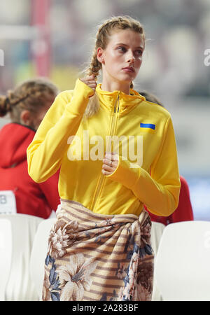 Doha, Katar. 30 Sep, 2019. Yaroslava Mahucikh (UKR) während der IAAF Leichtathletik WM in der Khalifa International Stadium in Doha. Credit: SOPA Images Limited/Alamy leben Nachrichten Stockfoto