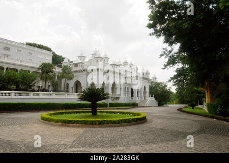 Die AUSSENFASSADE DES FALAKNUMA PALACE, Telangana Hyderabad, Indien Stockfoto