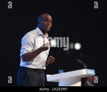 Manchester, Großbritannien. 01 Okt, 2019. MANCHESTER, Großbritannien. Konservativen Kandidaten Londoner Bürgermeister Shaun Bailey, spricht auf dem Parteitag der Konservativen in Manchester. Credit: Dave Johnston/Alamy leben Nachrichten Stockfoto