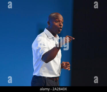 Manchester, Großbritannien. 01 Okt, 2019. MANCHESTER, Großbritannien. Konservativen Kandidaten Londoner Bürgermeister Shaun Bailey, spricht auf dem Parteitag der Konservativen in Manchester. Credit: Dave Johnston/Alamy leben Nachrichten Stockfoto