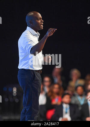 Manchester, Großbritannien. 01 Okt, 2019. MANCHESTER, Großbritannien. Konservativen Kandidaten Londoner Bürgermeister Shaun Bailey, spricht auf dem Parteitag der Konservativen in Manchester. Credit: Dave Johnston/Alamy leben Nachrichten Stockfoto