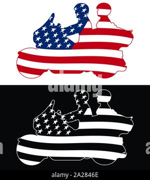 Patriotische amerikanische Flagge Touring Motorrad isoliert Silhouette Vector Illustration Stock Vektor