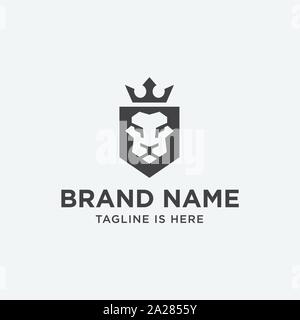 Lion shield Luxus logo Icon, elegante Lion shield geometrische Logo Design Illustration, Lion's Head mit Krone logo, Lion shield Symbol Stock Vektor