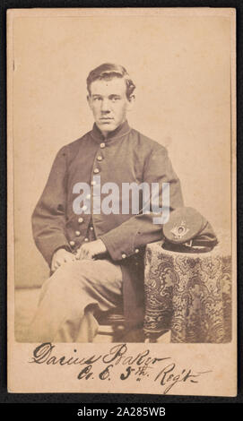 Private Darius Bäcker von Co.E, 5 Massachusetts Infanterieregiment in Uniform/fotografiert von Bowers, Nr. 96 Market Street, Lynn Stockfoto