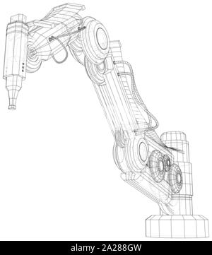 Industrial robot Manipulator. EPS 10-Format. Wire-Frame Vector erstellt von 3d. EPS 10-Format. Stock Vektor