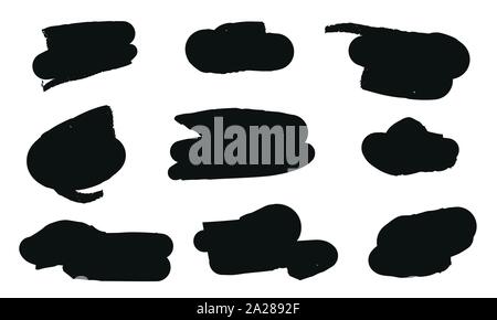Satz von Hand gezeichnete Objekt Farbe schwarz auf weißem Hintergrund. Vector schwarz Lack, Tinte Pinselstrich, Pinsel. Scribble Textur. Stock Vektor
