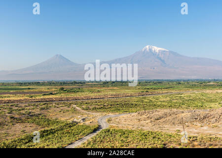 Ararat Ebenen und den Berg Ararat in der Nähe von Khor Virap, Armenien Stockfoto