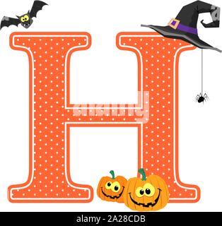 Großbuchstabe h mit lächelnden Kürbisse und Halloween Design Elemente auf weißem Hintergrund. Kann für Halloween saison Karte verwendet werden, Baumschule deco Stock Vektor