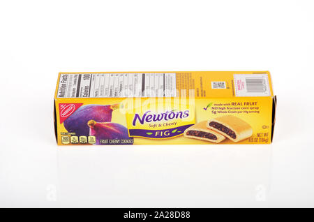 Box von Nabisco Fig Newton Obst zähe Cookies auf weißem Hintergrund Stockfoto