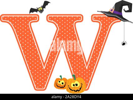 Großbuchstabe w mit lächelnden Kürbisse und Halloween Design Elemente auf weißem Hintergrund. Kann für Halloween saison Karte verwendet werden, Baumschule deco Stock Vektor