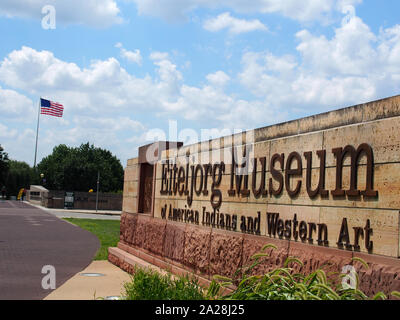 Eingangsschild von Eiteljorg Museum, Indianapolis, Indiana, USA, Juli 27, 2019, © katharine Andriotis Stockfoto