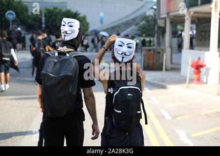 Hongkong, China. 01 Okt, 2019. Die Menschen in Hongkong nicht Chinas nationale Feiertag zu feiern, sondern "keine nationale Feier, nur nationale Trauer'. Mit Veranstaltungen in Hongkong. Quelle: David Coulson/Alamy leben Nachrichten Stockfoto