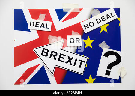 Großbritannien verlassen mit der EU kein Abkommen. Brexit britischen Ausstieg aus der Europäischen Union. Britische Flagge. Brexit Konzept Ideen Stockfoto