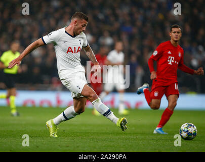 London, Großbritannien. 01 Okt, 2019. LONDON, VEREINIGTES KÖNIGREICH 01. Oktober. Tottenham Hotspur ist Toby Alderweireld während UAFA Champions League Gruppe B zwischen den Tottenham Hotspur und dem FC Bayern München an der Tottenham Hotspur Stadion, London, UK, 01. Oktober 2019 Credit: Aktion Foto Sport/Alamy leben Nachrichten Stockfoto