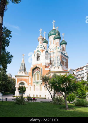 Die russisch-orthodoxe Kathedrale St. Nicholas in Nizza, Frankreich, Europa Stockfoto