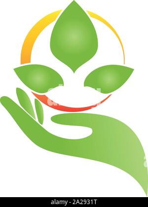 Hand, Blätter, Heilpraktiker, Wellness, logo Stock Vektor