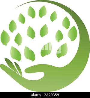 Hand, Blätter, Heilpraktiker, Wellness, logo Stock Vektor