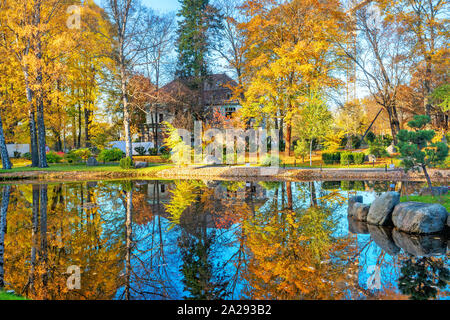 Landschaft mit japanischen Garten der Steine in Kadriorg Park an den goldenen Herbst. Tallinn, Estland Stockfoto