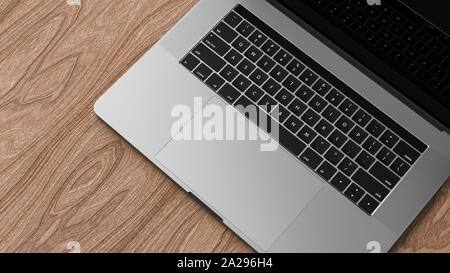 Smartphone und Laptop Vorlage, auf einem Holztisch isoliert. Mockup. Stockfoto