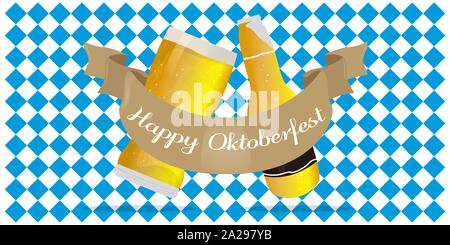 Oktoberfest Plakat mit einem Glas und Flasche Tasse - Vektor Stock Vektor