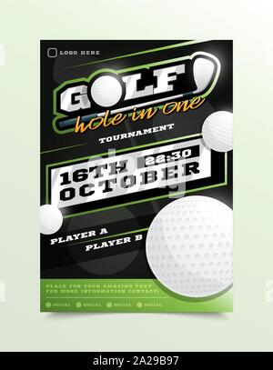 Golf Sport Flyer Vektor. Vertikale Karte Poster Design für Sport Bar Förderung. Turnier Flyer. Einladung Abbildung. Stock Vektor