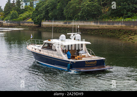 SEATTLE, Washington - Juli 2, 2019: Die Ballard Locks, ist ein Komplex von Schleusen am westlichen Ende der Salmon Bay, im Lake Washington Ship Canal, zwischen Pug Stockfoto