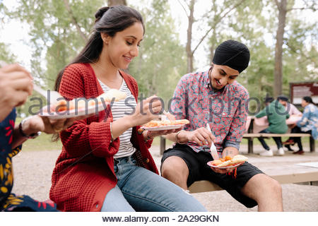 Indische Familie essen Essen zum Picknick im Park