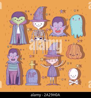 Satz von Zeichen und Dinge Trick oder Festlichkeit happy halloween Stock Vektor