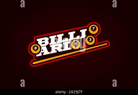 Billard modernen professionellen Sport Typografie im Retro-Stil. Vektor design Emblem, Abzeichen und sportliche Vorlage Logo Design Stock Vektor