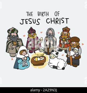 Die Geburt von Jesus Christus niedlich Cartoon Vektor Illustration Doodle Stil Stock Vektor