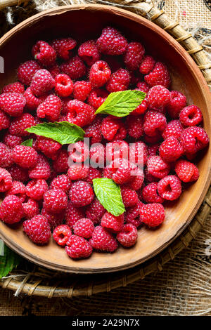 Frische Himbeeren - frisch gepflückt. Stockfoto