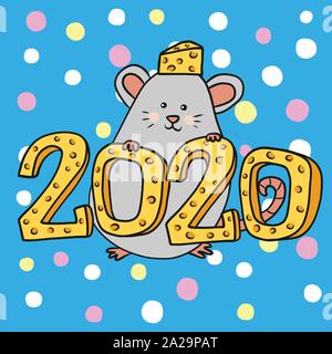 2020 Jahr der Ratte mit Käse bunten Hintergrund cartoon Vector Illustration Stock Vektor