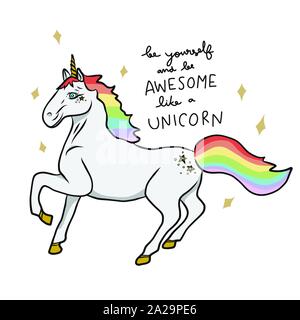 Seien Sie selbst und werden Sie wie ein Einhorn bunten Regenbogen genial einhorn funkeln Cartoon Vektor Illustration Stock Vektor
