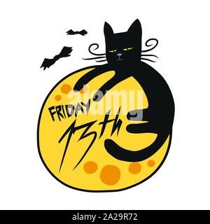 Freitag, 13 Schwarze Katze und Vollmond cartoon Vector Illustration Stock Vektor