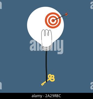 Glühbirne mit Schlüssel und Pfeil Zielvektor Abbildung, Business Konzept Stock Vektor