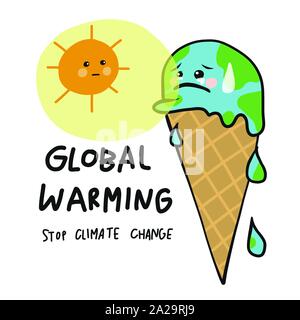 Die globale Erwärmung der Erde Eis Kegel schmelzen cartoon Vector Illustration Stock Vektor