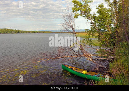 Kanu auf Wilderness Campingplatz auf Swan Lake in der Swanson River Wildnis in den Kenai National Wildlife Refuge in Alaska Stockfoto