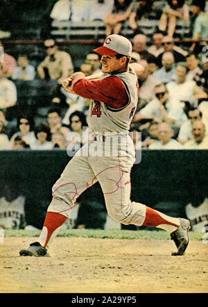 Handsignierte Bild von Pete Rose mit den Cincinnati Reds. Stockfoto