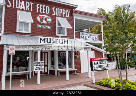 Stuart Heritage Museum im 1901 Parks General Store in der historischen Innenstadt in Stuart, Florida. Der winzige Weiler wurde im Jahr 1870 gegründet und war der glücklichste Stadt am Meer in Amerika von Küste gestimmt. Stockfoto