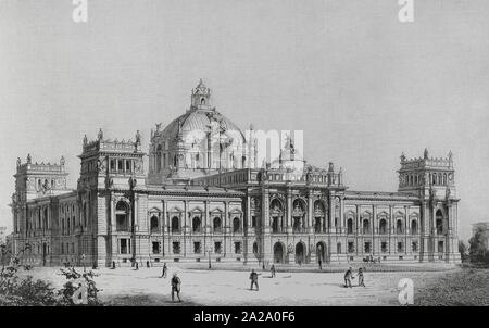 Alemania. Berlín. Proyecto del Nuevo Palacio de 'Reichstag', diseñado por Paul Wallot en Estilo neorrenacentista, cuyas Obras fueron inauguradas de Oct de 1884. Grabado. La Ilustración Española y Americana, 15 de Julio de 1884. Stockfoto