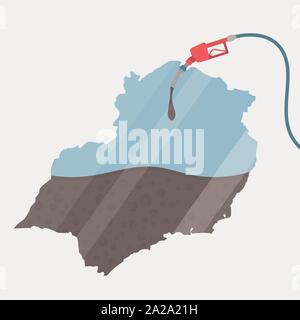 Karte des Südostens, die von Öl befeuert wird. Karte mit getankt mit Gaspumpe. Auf der Karte befindet sich eine Glasreflexion. Brasilianische Region. Konzeptionell. Ölförderung oder -Import Stock Vektor