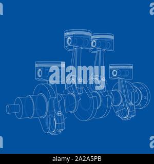 Motor Kolben skizzieren. Vektor Rendering von 3d. Wire-frame Stil. Die Schichten des sichtbaren und unsichtbaren Linien getrennt sind Stock Vektor