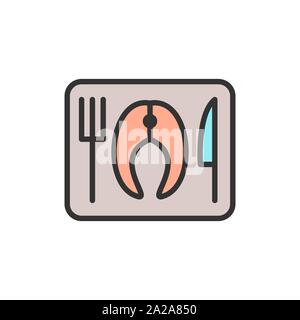 Vektor Fischgerichte flachbild Color Line Symbol. Stock Vektor