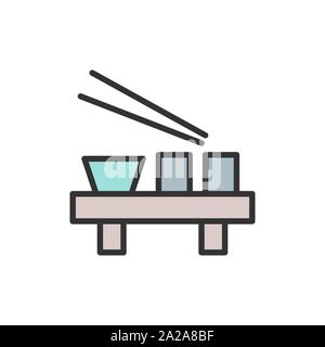 Vektor japanische Gerichte flachbild Color Line Symbol. Stock Vektor