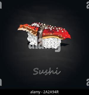 Nigiri Sushi Abbildung auf dunklem Hintergrund isoliert Stock Vektor