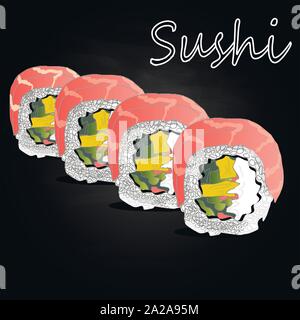 Nigiri Sushi Abbildung auf dunklem Hintergrund isoliert. Stock Vektor