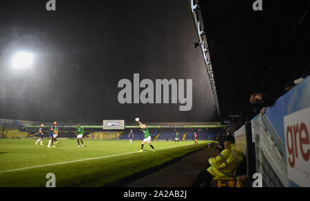 Havey Regen und Wind während der EFL-Trophy Match zwischen Southend United und Brighton und Hove Albion unter 21 s bei Wurzeln Halle Southend, 01. Oktober 2019: Nur die redaktionelle Nutzung. Kein Merchandising. Für Fußball Bilder FA und Premier League Einschränkungen Inc. kein Internet/Mobile Nutzung ohne fapl Lizenz - für Details Kontakt Fußball Dataco Stockfoto